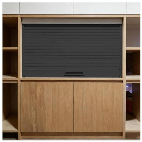 Kitchen Cupboard Tambour Door Kit White Black, Space Saving Folding Sliding Door, Plastic Sideboard Roller Doors with Handle & Rails(Black,51x102cm(20x40in))