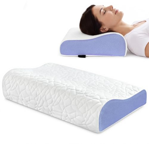 PKBD Memory Foam Pillow, Dual Height Ergonomic Pillow, White-Purple