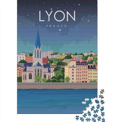 Nacht in Lyon Frankreich 1000 Teile Puzzle & Puzzle Recycelter Karton Farbenfroh Lehrreich Lyon Frankreich für Erwachsene herausfordernd 70x50cm/1000Stk
