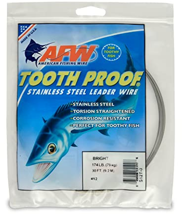 AFW - Tooth Proof - #12 (174 lb/79 kg Test) - Bright Color - 30 ft (9.2 m) Stainless Steel Single Strand Leader Wire