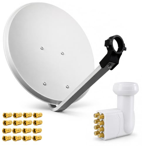 Premium X Satelliten-Komplettanlage 80cm Satellitenschüssel Stahl Hellgrau Satellitenantenne SAT Octo LNB 16x F-Stecker 8 Teilnehmer