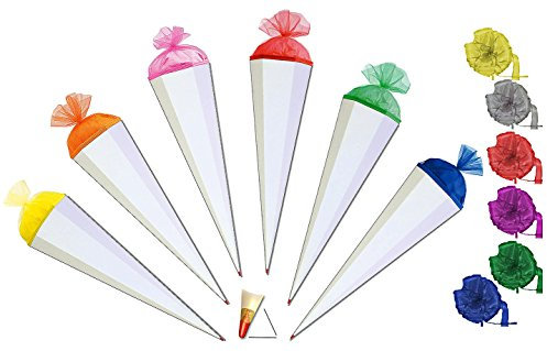 Schultüte - einfarbig - Rohling Uni - Weiß/Blau - 85 cm - incl. Schleife - mit Holzspitze/Filzabschluß - Schultüte - Roth - Bastelschultüte - zum Basteln,..