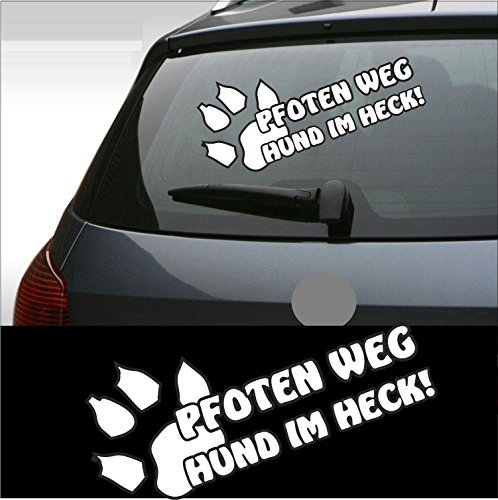 myrockshirt Pfoten weg Hund im Heck Aufkleber 30 cm, 1-farbig, waschanlagenfest, freigestellt ohne Hintergrund, für alle glatten Flächen, Autos, Scheiben, Lack, Profi-Qualität