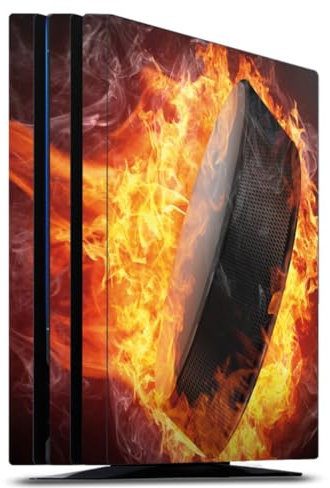 DeinDesign Skin kompatibel mit Sony Playstation 4 Pro Folie Sticker Eishockey Feuer