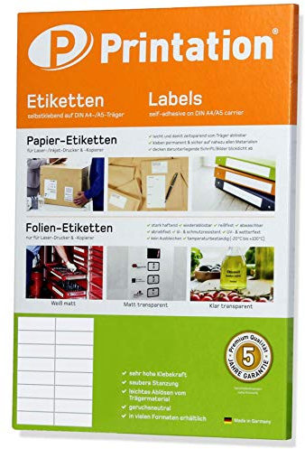 Printation Etiketten selbstklebend 105 x 37 mm - 160 Adressetiketten selbstklebend, 16 Aufkleber pro A4 Bogen, 10 Blatt Sticker Papier zum Bedrucken - Universal Etiketten, blanko Papier weiß matt 2x8