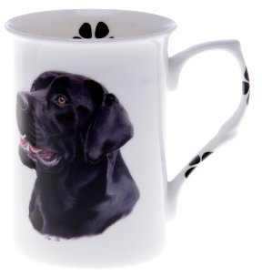 (BB38) Personalised with Any Name Bone China Beaker Mug Cup Labrador Black Single Cup Mug Beaker Pawprints- Hand Decorated- Personalised to Order-