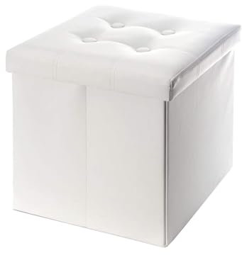 Rebecca Mobili Pouf Aufbewahrung aus Kunstleder, Puff, Sitzwürfel Hocker, Fußbank Weiß – Maße: 30 x 30 x 30 cm (HxLxB) - Art. RE4256
