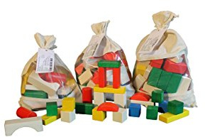 Holzspielzeug Baubeutel mit Holzbausteinen 50 tlg farbig NEU Bauspiel Holzbausteine Spielsortiment Spielzeug Strategiespiel Geschicklichkeitsspiel Geduldsspiel Holzgestaltung Spiele Holz Seiffen