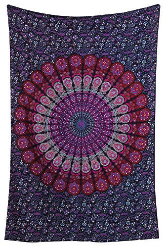 RAJRANG BRINGING RAJASTHAN TO YOU Mandala Tapisserie für das Schlafzimmer Boho Baumwolle Indische Hippie-Pfauen-Wandkunst ästhetische indische Wandteppiche 213 x 137 Pink Lila