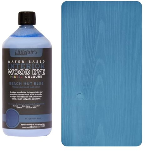 Littlefair's Wood Stain Water Based - 1 LTR - Indoor Furniture Stain Light & Dark Finishes - Special Non Toxic & Eco Friendly Formula - Wood Stain for Crafts - Colour: Beach Hut Blue