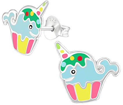 Bungsa Kinder-Ohrstecker Wal im Cupcake aus .925 Sterling Silber