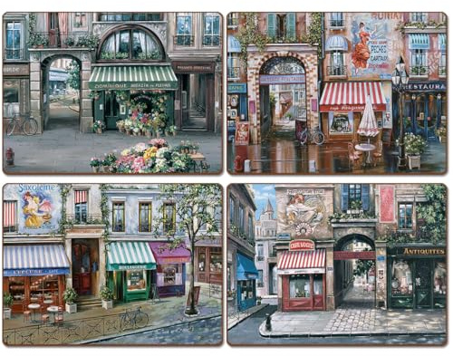 CALLA home Exklusiver 4er Platzset Village Square mit 4 unterschiedlichen Motiven - ein Tischuntersetzer-Set von höchster Qualität für ein exklusives Zuhause oder als Geschenk