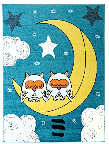 carpet city Kinderteppich Moda Kids Eulen Mond Sterne türkis gelb Kinderzimmer 120x160 cm
