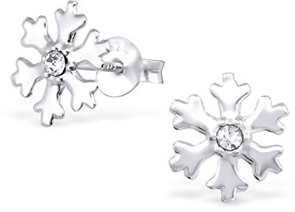 Monkimau Mädchen Ohrringe Schneeflocke Ohrstecker aus 925 echt Silber mit 2 Kristallen