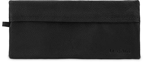 LEABAGS Leder Federmäppchen I Geräumiges Echtleder Federmappe I Federtasche für Beruf Uni Schule I Schlampermäppchen I Stiftetui I Stiftmappe I Ledermäppchen I Größe L I Nappa Schwarz