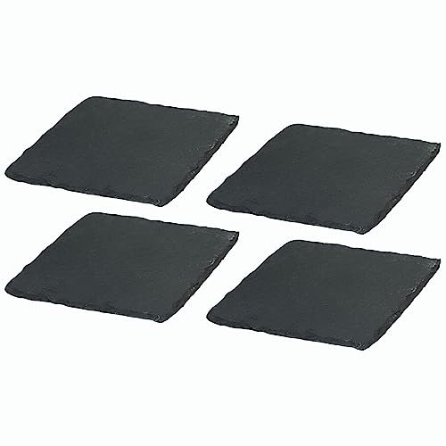 Novaliv Lot de 4 plateaux en ardoise - Carré - 15 x 15 x 0,5 cm - Noir - Plateau de service pour sushis