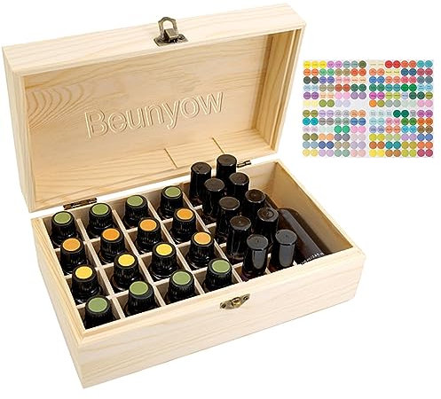 RoseFlower Wooden Essential Oil Storage Box Home Fragrance Carrier Case, Holds 36 Bottles for 5, 10, 15ml - Aromatherapy Organizer Nail Polish Fragrance Container - Keep Your Oils Safe & Space Saver