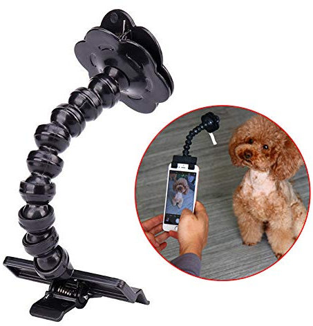 zosenda Perche à selfie flexible pour animal de compagnie, pour chien, chat, jouet photo, accessoire multifonction pour smartphone, support de friandises, jouet de bain pour chien (noir)