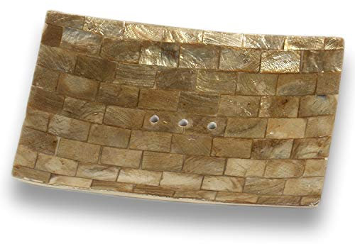 ART-CRAFT Seifenschale aus Perlmutt Muschel Patchwork Viereckig mit Ablaufrinne goldfarben 11,5 x 8 cm