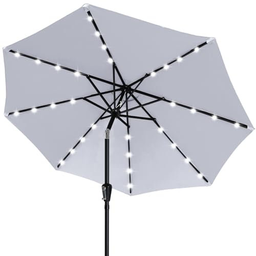 ABCCANOPY 230cm Gartenschirm Sonnenschirm neigbar mit 32 Solar-LED-Lichtern,für Garten,Deck,Schwimmbad,Sandstrand,Hellgrau