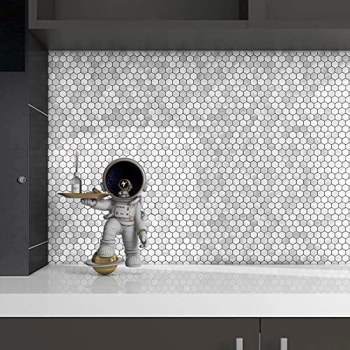 BeNice Metal Mini Hexagon Stick on Mosaic Tiles Stickers for Kitchen Splashback Self Adhesive Wall Fireplace(10 Sheets,Silver)