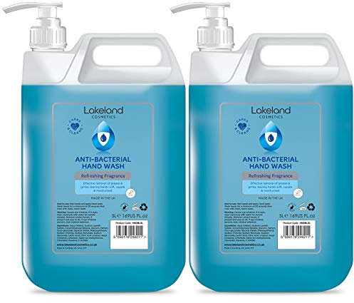 Lakeland Cosmetics antibacterial soap hand wash - 5L Litre With Pump - fragranced anti-bacterial liquid soap hand wash, made in UK (Pack of 2)