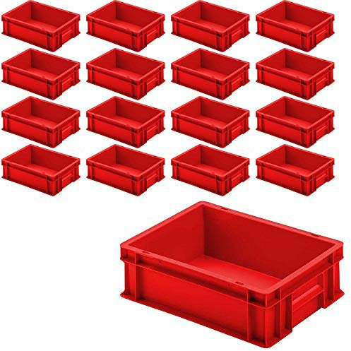 BRB 16x Euro-Stapelbehälter mit 2 Griffleisten, LxBxH 400x300x120 mm, 11 Liter, rot