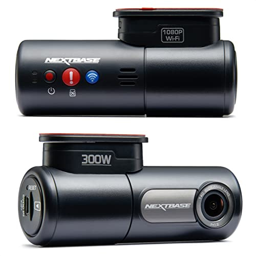 Nextbase 300W Mini-Dashcam – Vollständige 1080p/30fps HD-Aufzeichnung mit rotierender 6G-Linse für alle Fahrzeugtypen – Versteckte 140° Front-Dashcam – WLAN, Parkmodus, Loop-Aufzeichnung