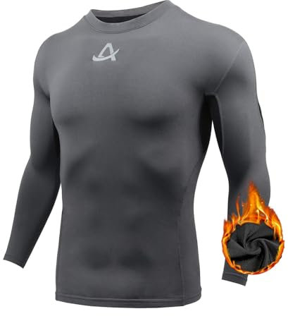 AMZSPORT Maglia Compressione Termica da Uomo in Pile Manica Lunga Top Baselayer Maglietta per Sport Invernali, Grigio XL