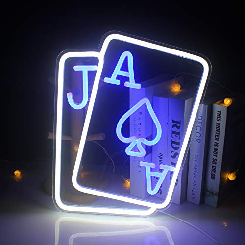 Jugando a las cartas Letreros de neón Letrero de neón LED para pared Letrero de neon fresco Decoración para habitación Dormitorio Bar Tienda Hotel Navidad Cumpleaños Fiesta navideña (Azul blanco)…