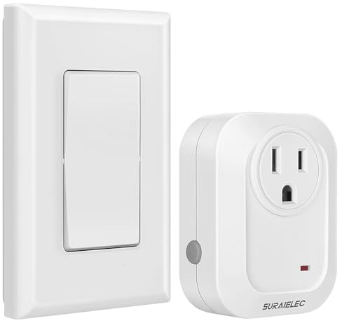 SURAIELEC Wireless Wall Switch Remote Control Outlet, No Wiring Needed, 100ft RF Range, Pre-Programmed, Expandable Remote Light Switch Kit for Plug in Pendant Light, Lamp, Small Electrical Appliance