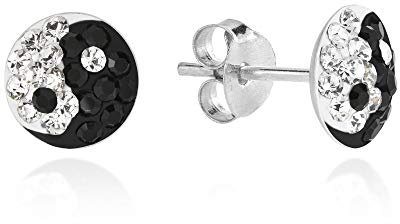7 mm Yin Yang Balance Sparkle .925 Sterling Silber Ohrstecker, Sterling Silber, Zirkonia