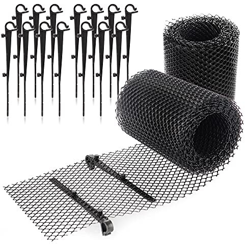 com-four® Rollo de 12 Metros de protección para canalones para casa, cochera, establo con 8 Abrazaderas - cortable - Juego de protección para canalones (Set 2 - Rollo de 12 m / 16 Clips)