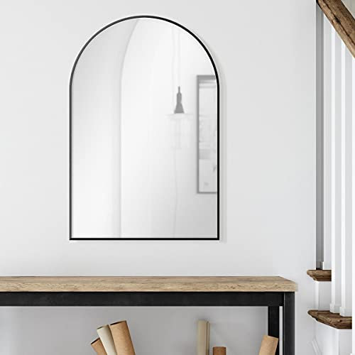 PHOTOLINI Spiegel halbrund Schwarz mit Metallrahmen 50x75 cm, schmaler Rahmen, Wandspiegel Bogen, Elegantes Design für modernes Ambiente, Dekoratives Highlight für jeden Raum