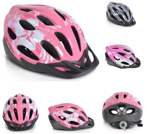 Byox Kinder Schutzhelm Y02, 17 Löcher, Größe M, einstellbar 54-58 cm, LED-Licht, Farbe:pink
