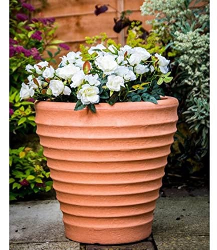 FIZPORIUM Lightweight Ceramic Resin Moroccan Planter, Plant Pot, Flower Pots Outdoor, Large Terra Perfect For Use Indoors or Outside Decorative Flat Pot Planter 58 x 58 x 66cm