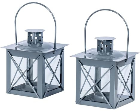 levandeo 2er Set Windlicht H10cm Laterne Grau Metall Tischdeko Kerze Teelichthalter Wohndeko Kerzenhalter
