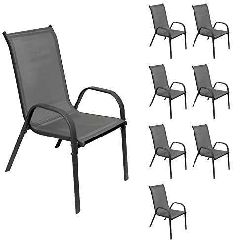 INDA-Exclusiv 8er Set Gartenstuhl Gartensessel Stapelsessel stapelbar mit Textilenbespannung Gartenmöbel Farbe Anthrazit - Anthrazit