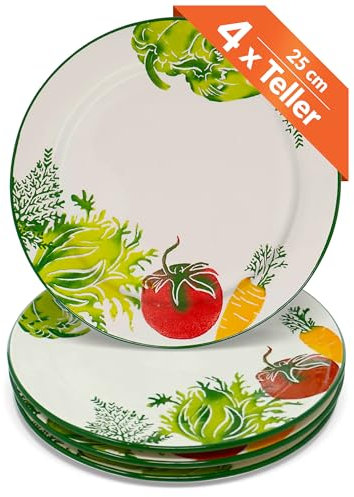 Lashuma Assiettes en céramique de 25 cm de diamètre, assiettes plates, assiettes de service pour 4 personnes, assiettes de service colorées pour légumes