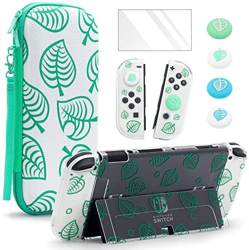 BRHE Case Switch Tasche für Nintendo Switch OLED mit Schutzhülle, Animal Crossing Switch Schutzhüll Reise Tragetasche Schutz zubehör Set (Grün-OLED)