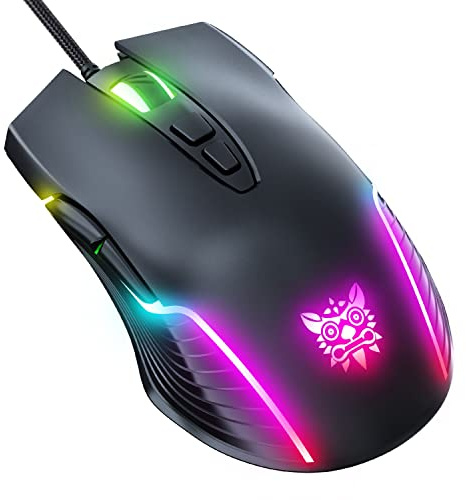 NEWSTYP Souris de jeu filaire RVB 6400 DPI avec LED optique USB 7 boutons Rose Pour ordinateur portable PC de bureau (Noir)
