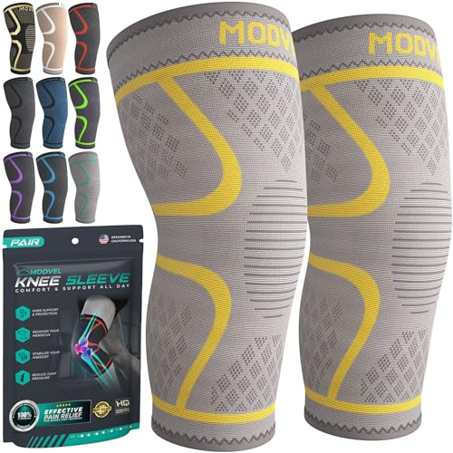 MODVEL Knee Brace for Women & Men, 2 Pack Knee Compression Sleeve for knee pain support with Meniscus Tear, Pain Relief, Sport working out, weightlifting, etc (rodilleras para dolor de rodillas)
