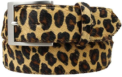BELTINGER Hochwertiger Fell-Ledergürtel 4 cm | Herren-Gürtel für Herren 40mm | Fell-Gürtel mit massiver Dornschließe | Leo 120cm