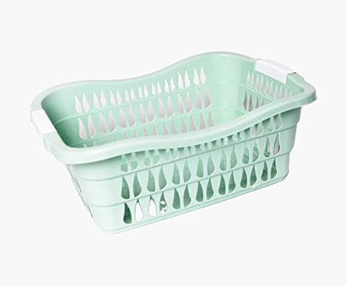 Plastic Laundry Basket Hamper Washing Clothes Storage Bin with Handles UK (Green)