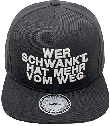 Outfitfabrik Snapback Cap Wer schwankt, hat mehr vom Weg in schwarz mit weißem 3D-Stick (Festival, Statement) für Herren und Damen, One Size, verstellbar