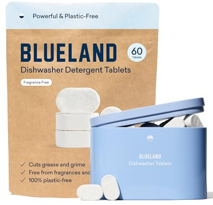 BLUELAND Dishwasher Detergent Tablet Starter Set - Plastic-Free & Eco Friendly Alternative to Liquid Pods or Sheets - Natural, Sustainable - 60 Washes