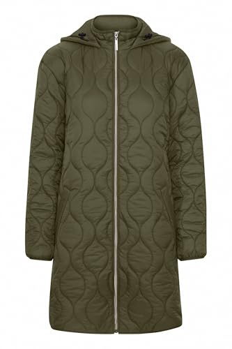 fransa FRPADMA Damen Steppjacke Übergangsjacke Jacke mit Kapuze Reißverschluss lange Passform leicht gefüttert, Größe:M, Farbe:Olive Night (190515)