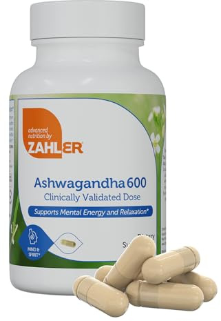 Zahler Ashwagandha Capsules, KSM-66 Aswhagandha 600mg Supplement, Relaxation and Stress Support, Kosher, 60 Capsules