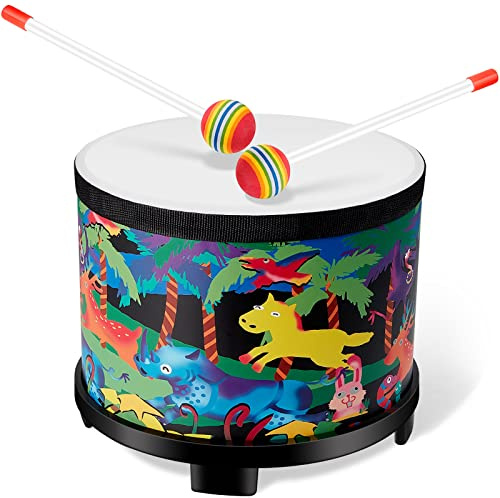 Floor Tom Drum 8 Inch Music Drum with 2 Sticks, Musical Kids Instruments Set Percussion Instruments for Children Boy Girl Baby Toddler Gifts Birthday