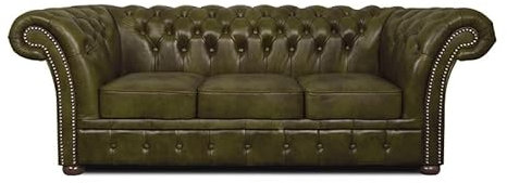 Chesterfield Sessel Winfield Basic Leder | Weiß | 2 bis 4 Wochen Lieferzeit (Moosgrün, 3-Sitzer)